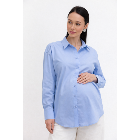 Классическая рубашка oversize для беременных One Size | голубая | базовая женская рубашка | Украинский производитель